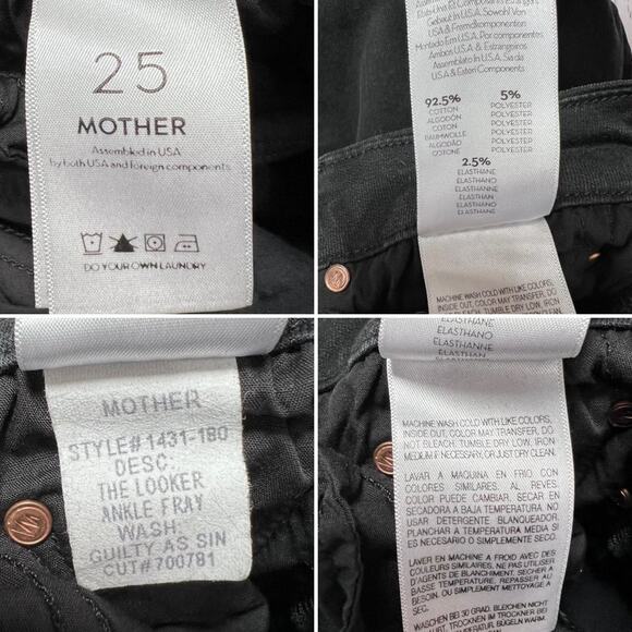 MOTHER Looker Ankle Fray Skinny Jeans SIZE 25 Guilty as Sin Black Denim - Picture 6 of 13